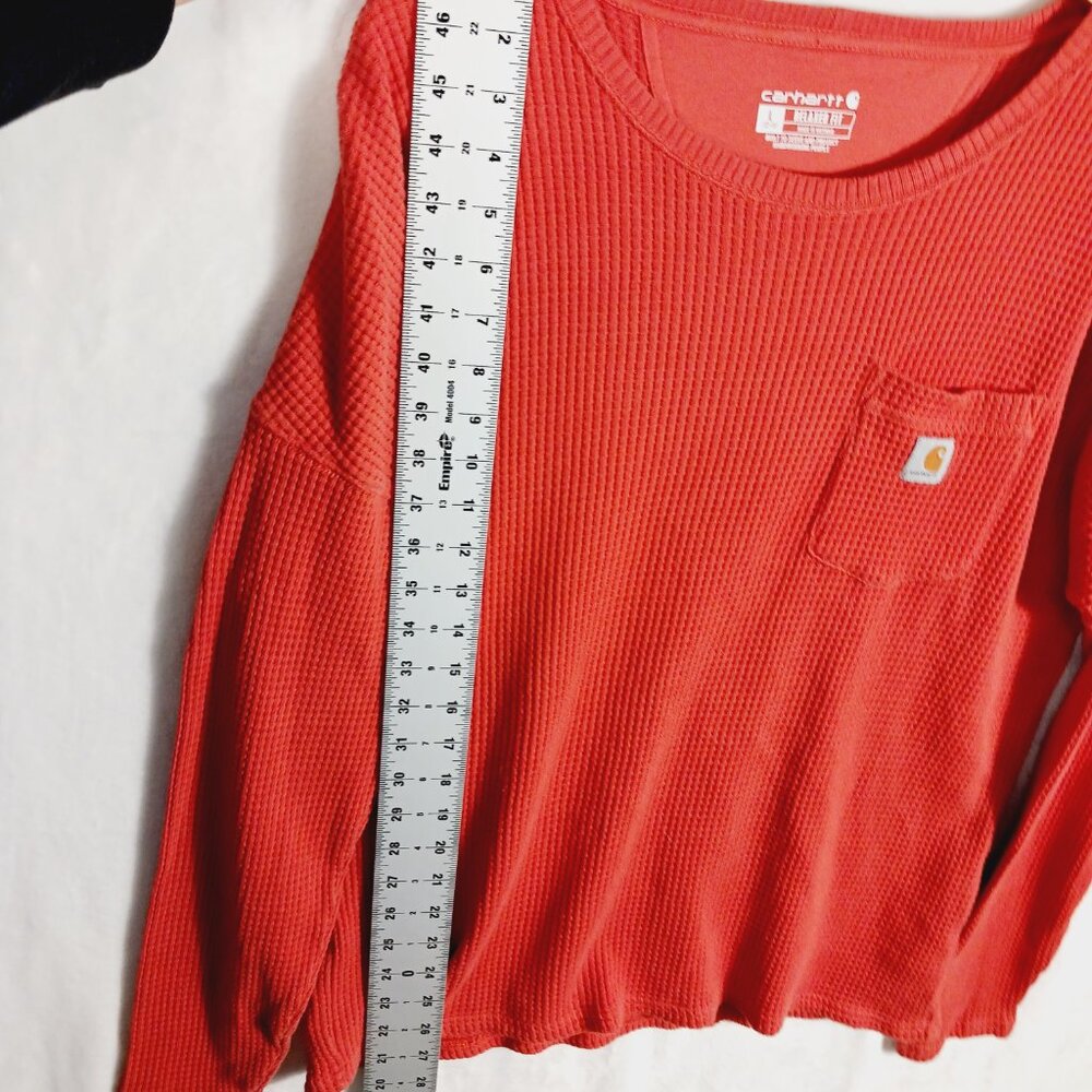 Carhartt, Relaxed Fit Waffle Thermal Long Sleeve, Front Pocket w/ Logo, L 12/14 - Picture 10 of 16